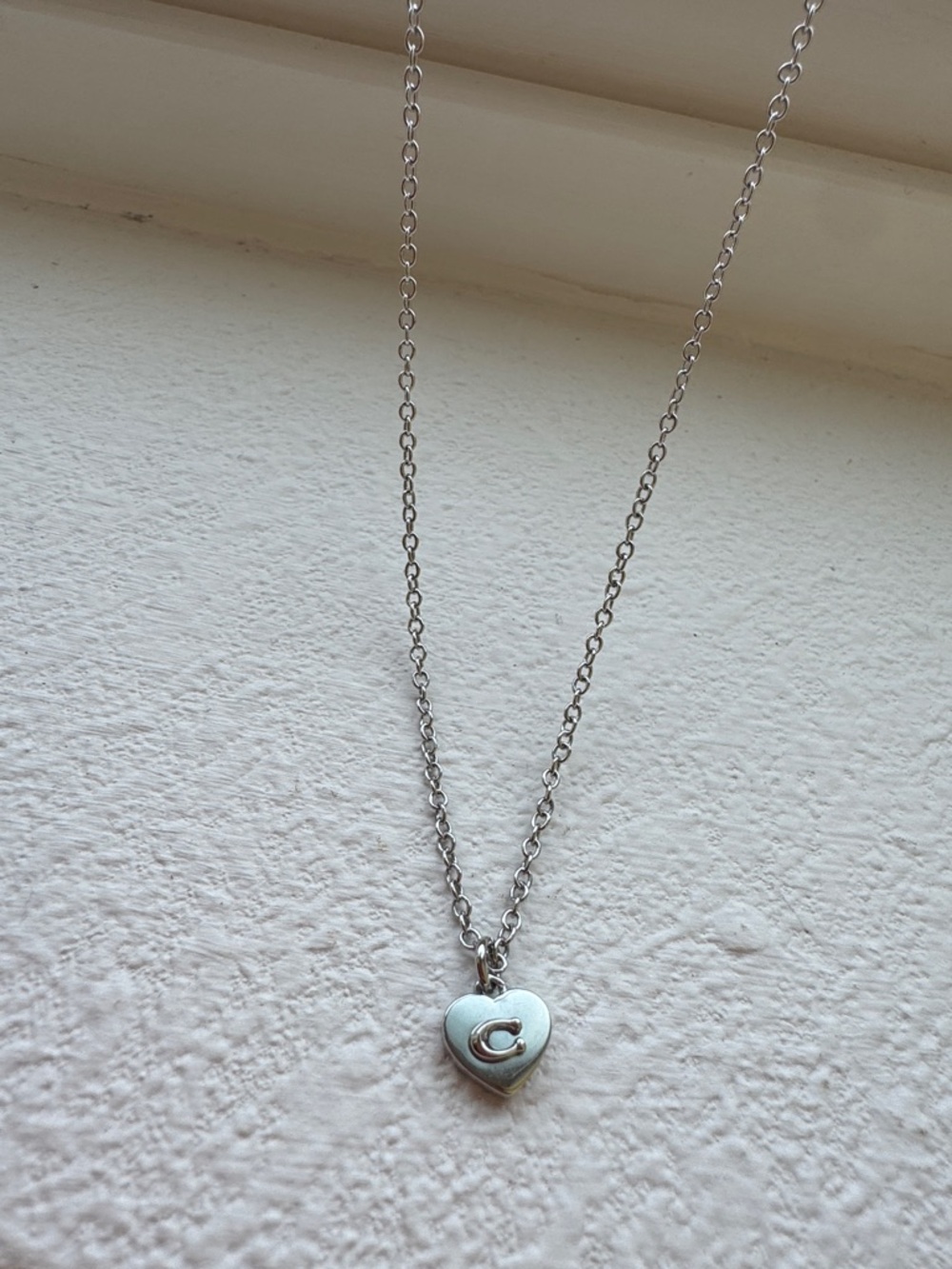 Coach Silver Heart Pendant Necklace with 'C' Initial